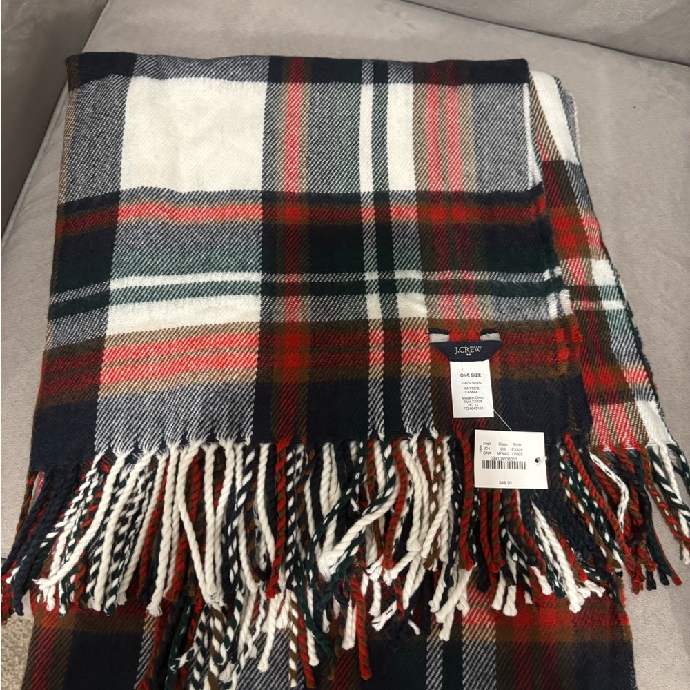 NWT J. Crew Multicolor Tartan Scarf with Fringe